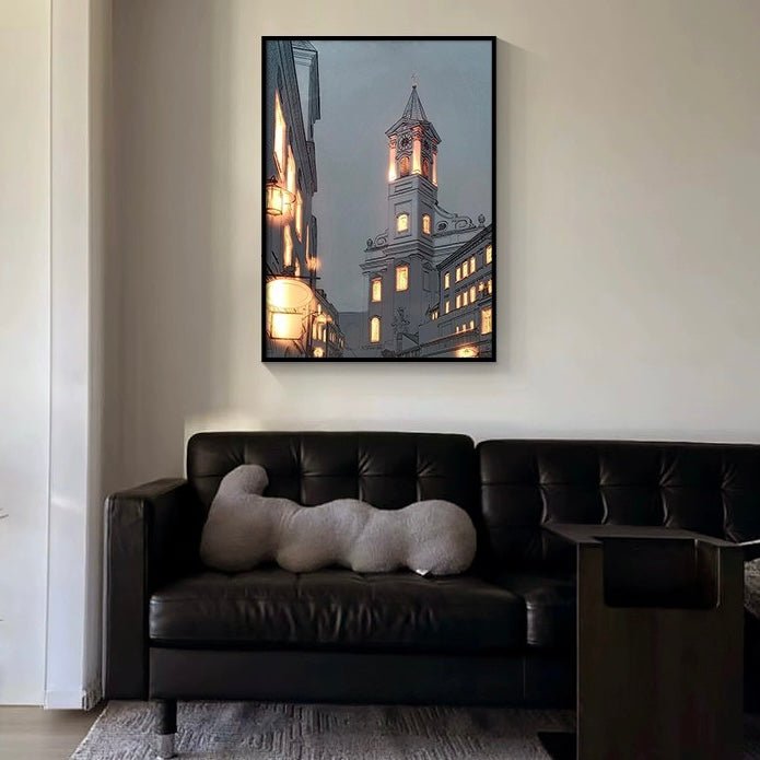 Timeless Elegance Vintage Clock Tower LED Light Painting - Experience Nostalgic Beauty.