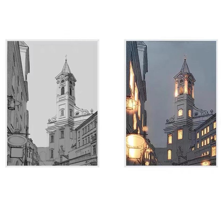 Timeless Elegance Vintage Clock Tower LED Light Painting - Experience Nostalgic Beauty.