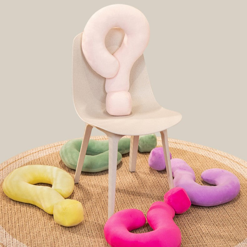 Question Mark Plush Neck Pillow — Fun cushion for neck, back & travel support, soft plush 55×37 cm, multiple colors