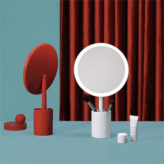 Charging Desk Makeup Mirror with Pen Holder - Daylight Illumination, Space-Saving Design