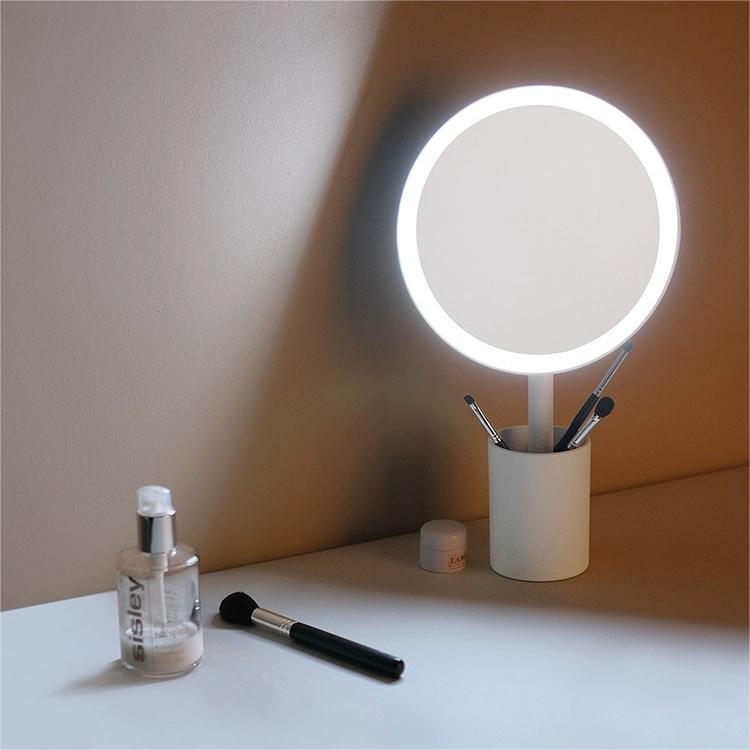 Charging Desk Makeup Mirror with Pen Holder - Daylight Illumination, Space-Saving Design