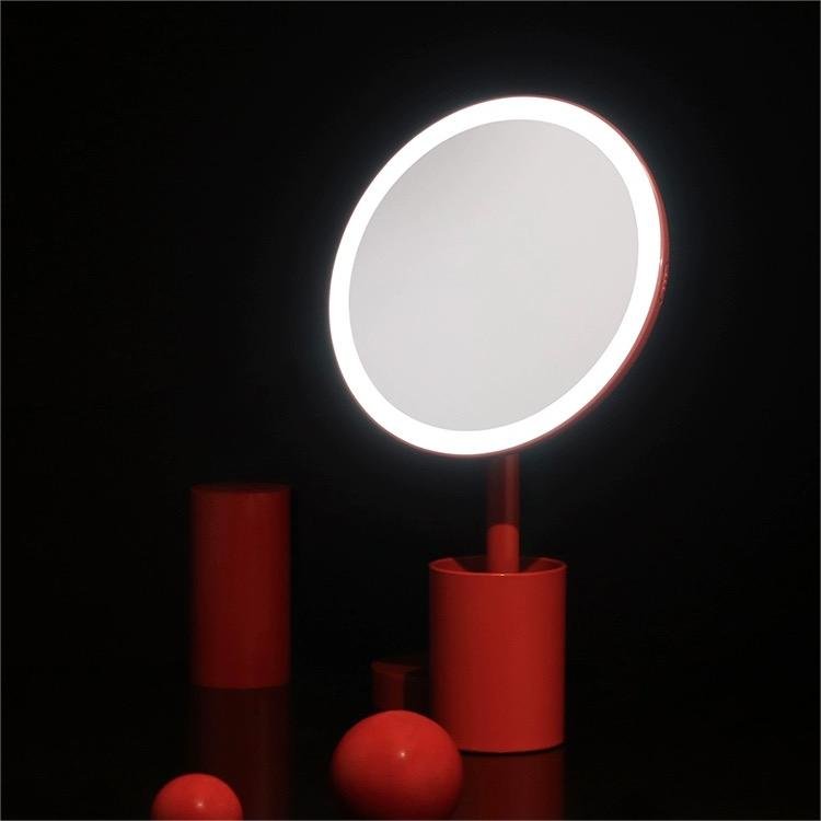 Charging Desk Makeup Mirror with Pen Holder - Daylight Illumination, Space-Saving Design