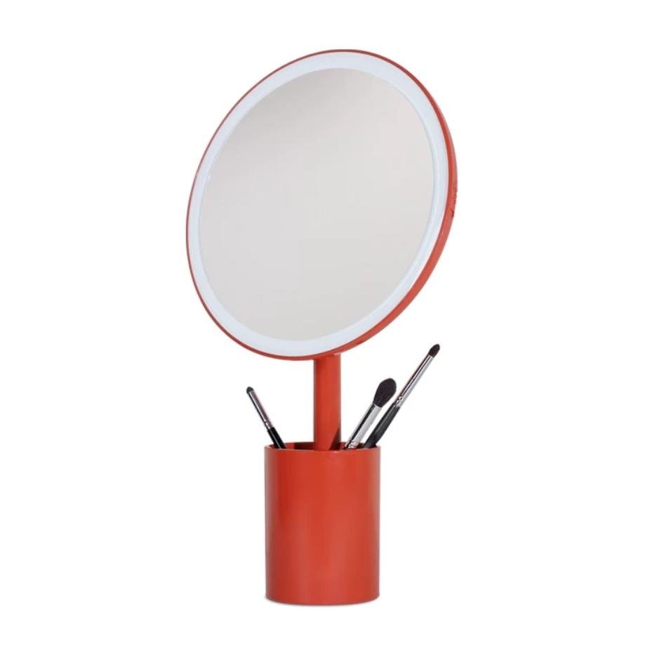 Charging Desk Makeup Mirror with Pen Holder - Daylight Illumination, Space-Saving Design