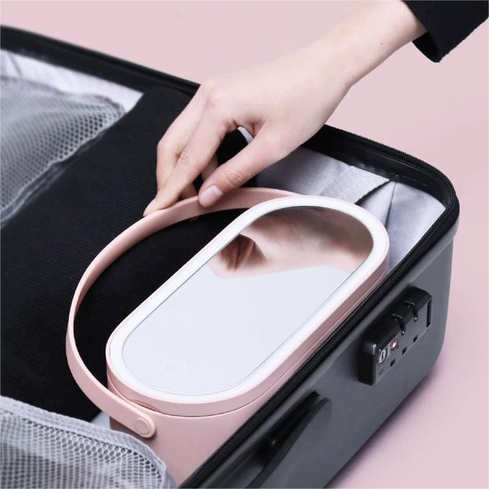 LED Makeup Mirror with Portable Cosmetic Case - Travel-Friendly Daylight Vanity Mirror