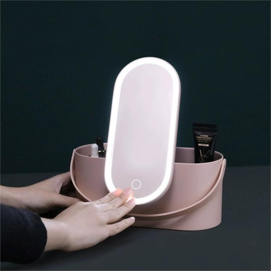 LED Makeup Mirror with Portable Cosmetic Case - Travel-Friendly Daylight Vanity Mirror