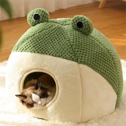 Cozy Green Frog Series Pet Bed - Winter Warmth for Cats and Dogs