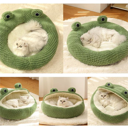 Cozy Green Frog Series Pet Bed - Winter Warmth for Cats and Dogs