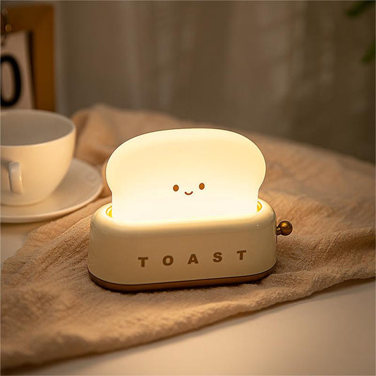 Bread Toaster Night Light with USB Charging - Creative Dimmable LED Bedside Lamp