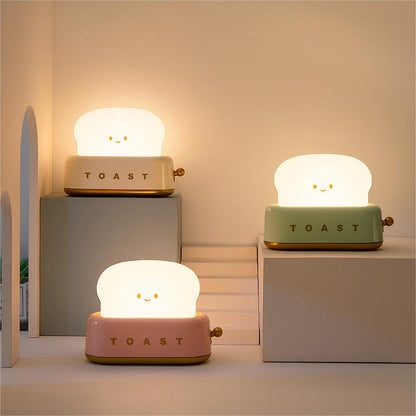 Bread Toaster Night Light with USB Charging - Creative Dimmable LED Bedside Lamp