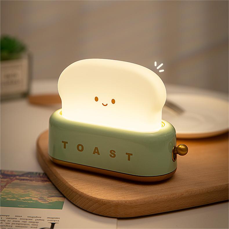 Bread Toaster Night Light with USB Charging - Creative Dimmable LED Bedside Lamp