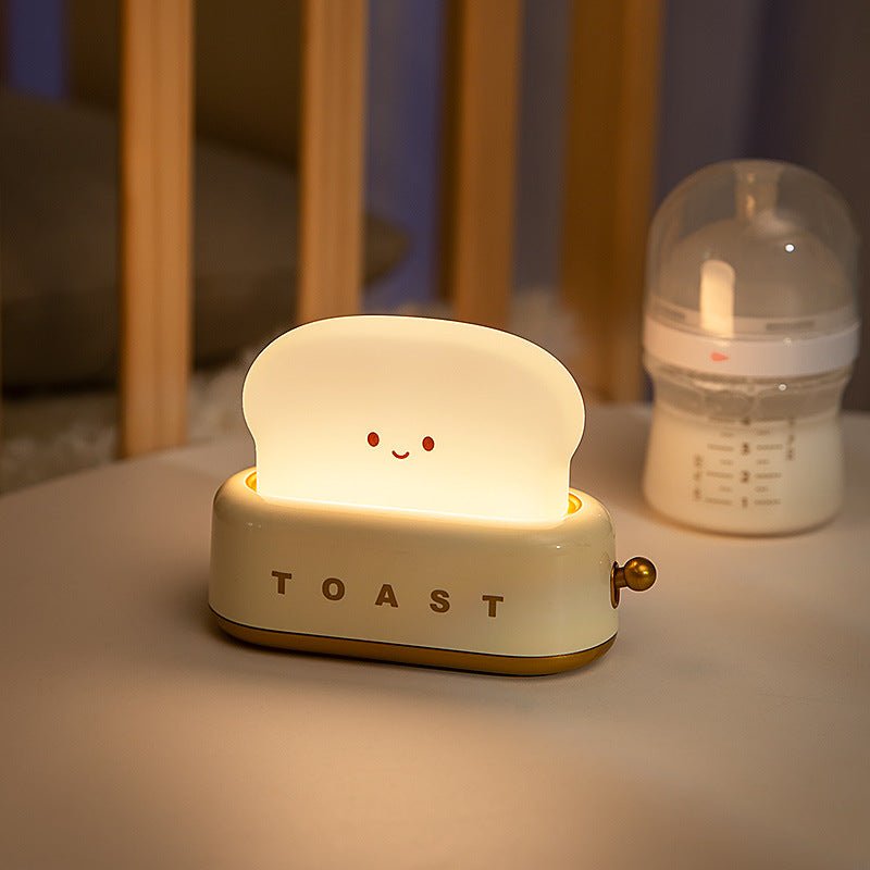 Bread Toaster Night Light with USB Charging - Creative Dimmable LED Bedside Lamp