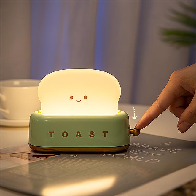 Bread Toaster Night Light with USB Charging - Creative Dimmable LED Bedside Lamp