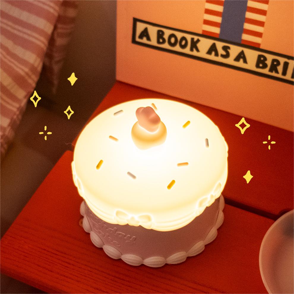 Birthday Cake Night Light - Silicone Tap Lamp with Timer