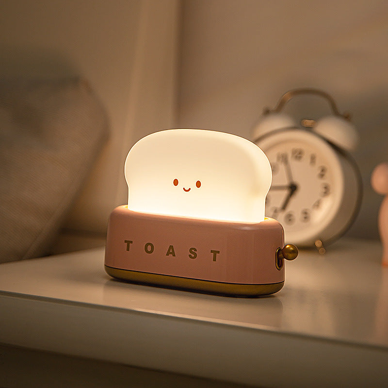 Bread Toaster Night Light with USB Charging - Creative Dimmable LED Bedside Lamp