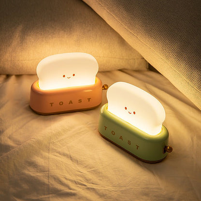 Bread Toaster Night Light with USB Charging - Creative Dimmable LED Bedside Lamp