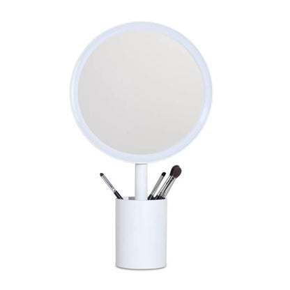 Charging Desk Makeup Mirror with Pen Holder - Daylight Illumination, Space-Saving Design