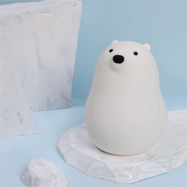 Adorable bear silicone night lamp with soft warm glow, touch control, rechargeable LED light for kids bedroom