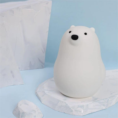 Adorable bear silicone night lamp with soft warm glow, touch control, rechargeable LED light for kids bedroom