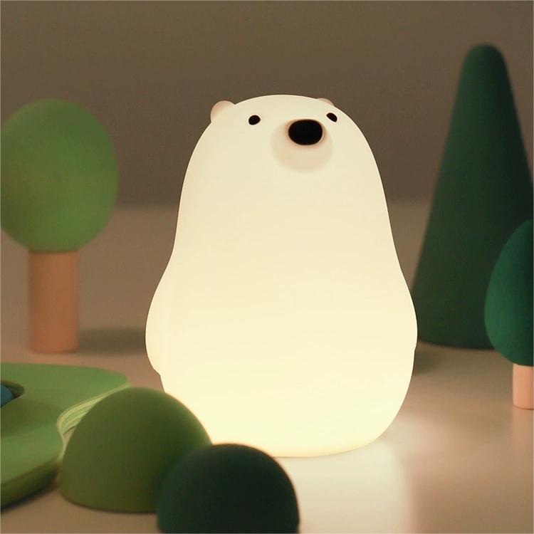 Adorable bear silicone night lamp with soft warm glow, touch control, rechargeable LED light for kids bedroom