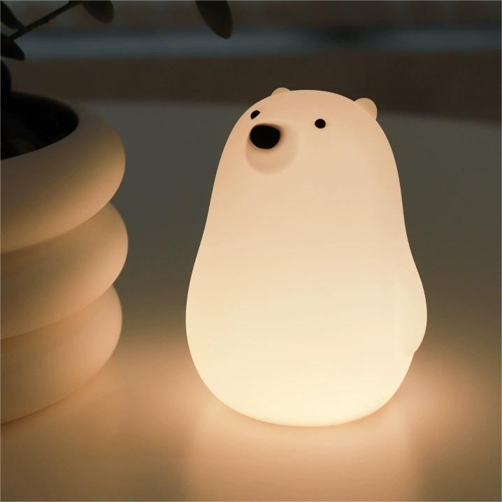 Adorable bear silicone night lamp with soft warm glow, touch control, rechargeable LED light for kids bedroom